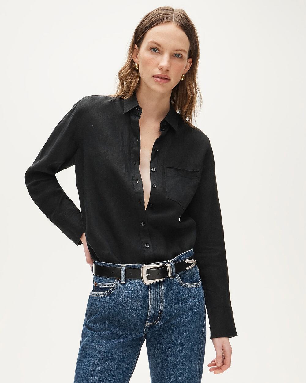 NWT J.Crew Garçon Classic Shirt in Baird McNutt Irish Linen in Black size 24